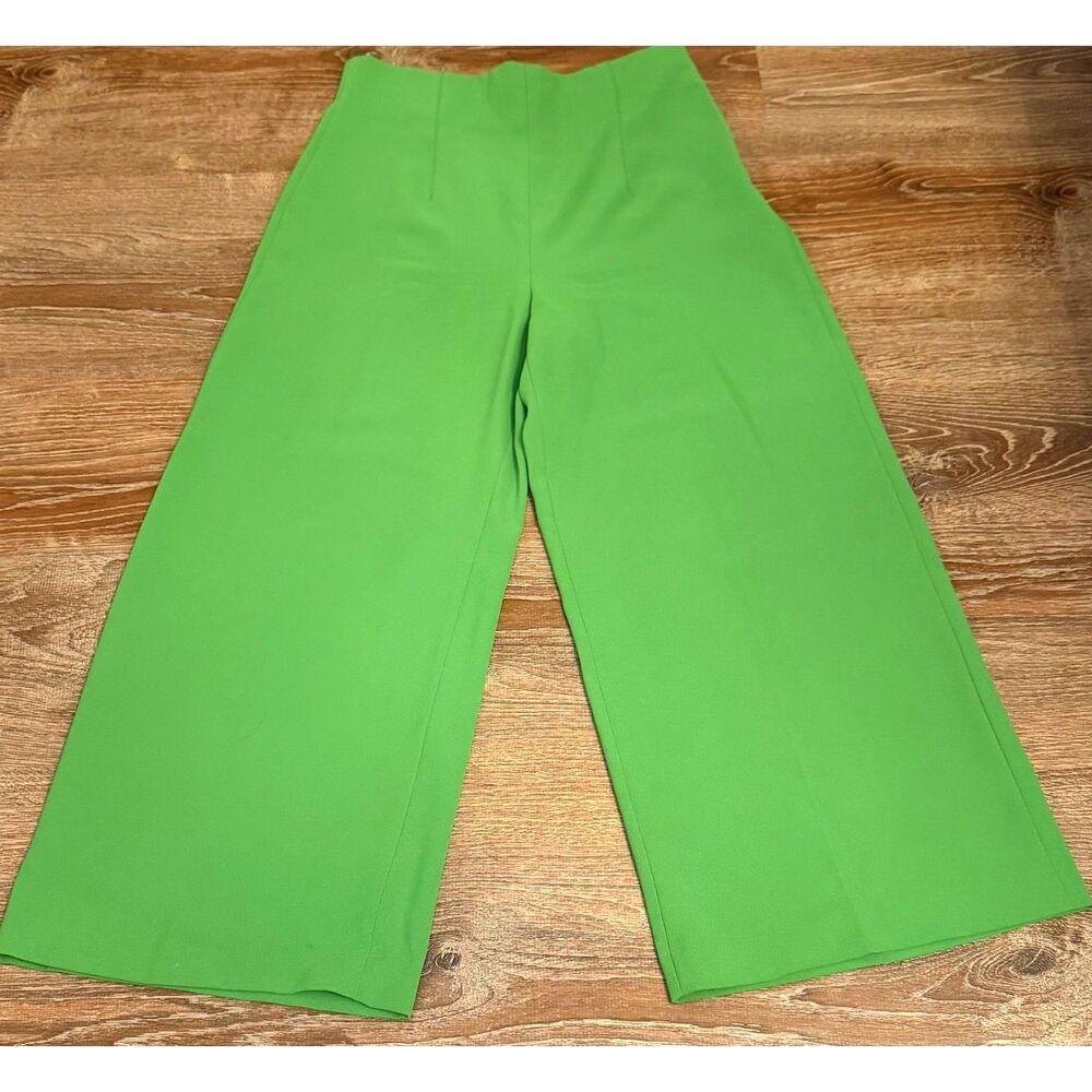 Zara Green High-Waisted Wide-Leg Culottes - M
